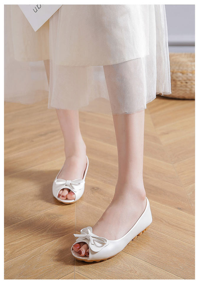 Dép sandal nữ mũi cá tính thanh lịch thắt nơ đế mềm chống trơn — Màu trắng, Màu đen, Vàng địa phương chi tiết 15