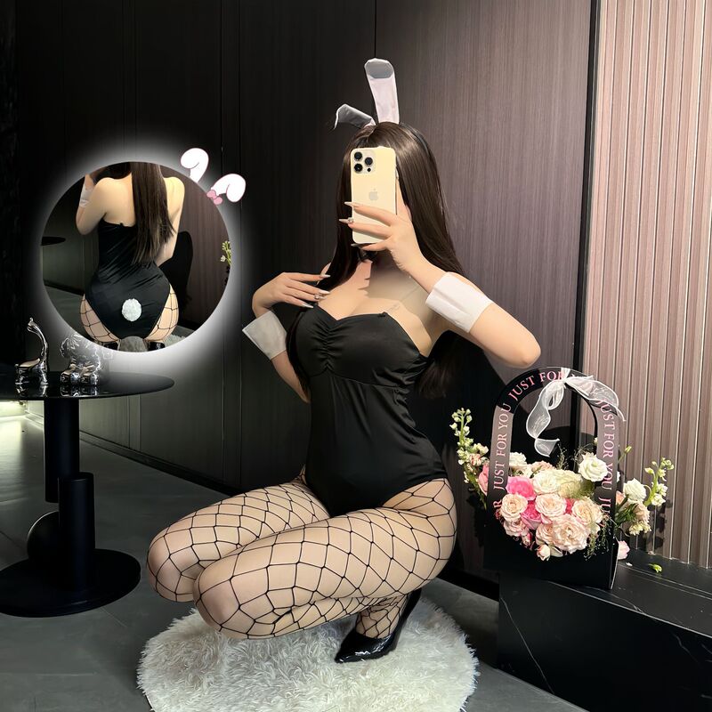 Plus Size Holiday Birthday Gift for Chubby Women Sexy One-Piece Bustier Bunny Girl Cat Sister Uniform Stage Outfit in Three Colors