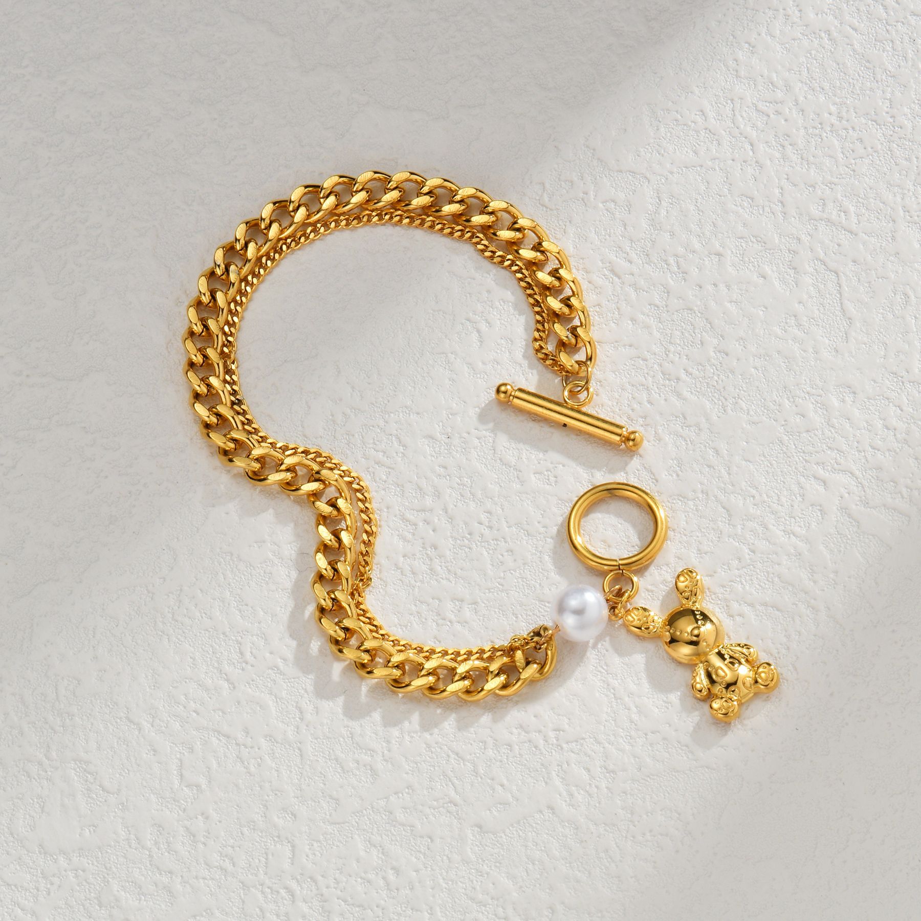 Holiday, Daily Occasion 304 Stainless Steel Material Rabbit Pattern PVD Coated Real Gold Plated 18K Gold Rabbit 304 Stainless Steel Simple Style Classic Style Waterproof Non Tarnish 304 Stainless Steel Bracelets