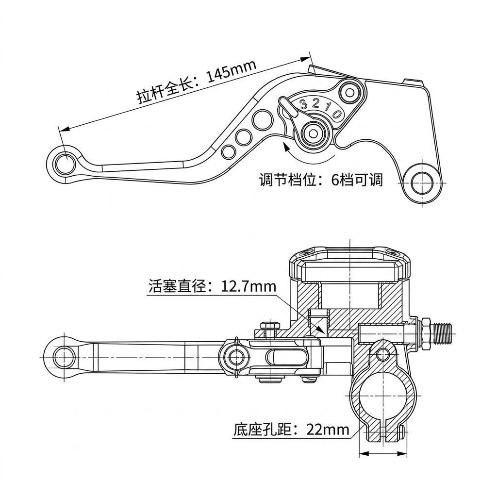 Motorcycle Direct Push Brake Master Cylinder Hj125T-6 Left Brake Assembly 22mm Hydraulic Disc Brake Universal Modification Parts