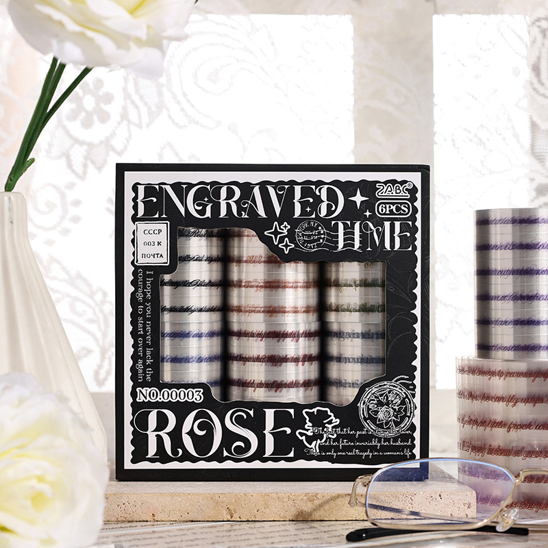 Inscripción Tiempo Transparente Impermeable Pet Retro Frases en inglés Cuenta manual Diy Material de base Cinta decorativa Conjunto de caja