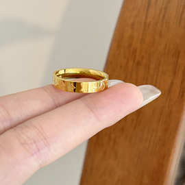 钛钢四叶草老花戒指女不掉色素圈小众设计百搭食指高级感情侣对戒