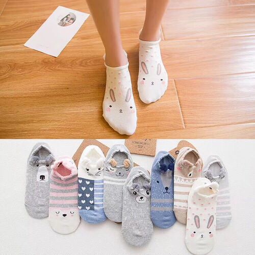 New style feather yarn three-dimensional socks Japanese cartoon small animal low-top socks cotton invisible shallow mouth women's boat socks batch
