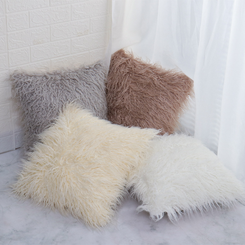 仿滩羊毛麂皮绒抱枕客厅卧室靠垫沙发垫靠枕皮毛一体款抱枕飘窗垫|ms