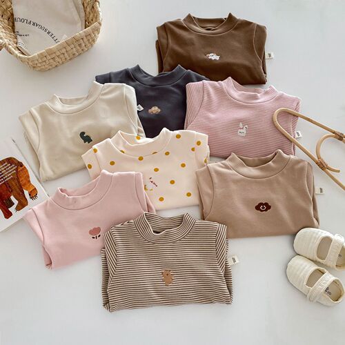 Children's Fleece Base Shirt 0-5 Years Winter Korean Children's Clothing Girls Cute Cartoon Innerwear Boys Winter Clothing AY648