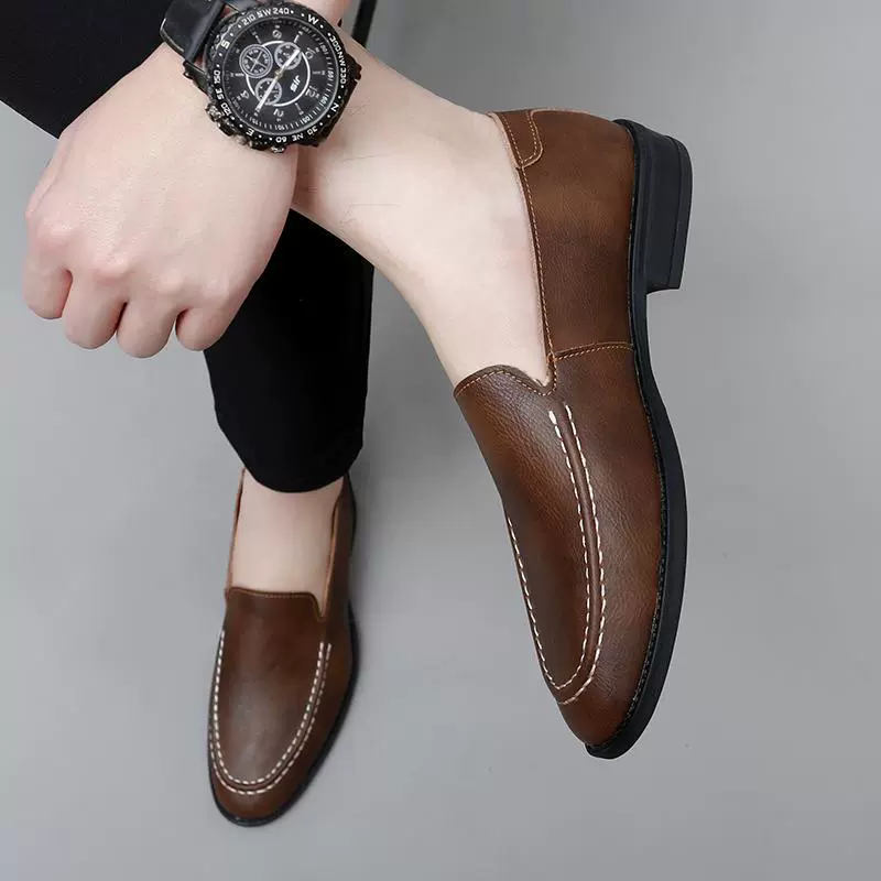 Большие размеры заостренные маленькие кожаные туфли мужские ножки 2024 новая остроконечная повседневная обувь Lefu обувь высокого класса бобовая обувь