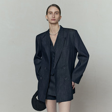 广州十三行女装UMAWHITE档口2025夏季西装女天丝麻牛仔外套西服