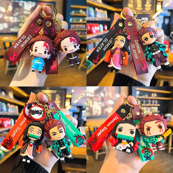 Q Version Demon Slayer Keychain Cute Nezuko Cartoon Key Pendant School Bag Doll Pendant Wholesale