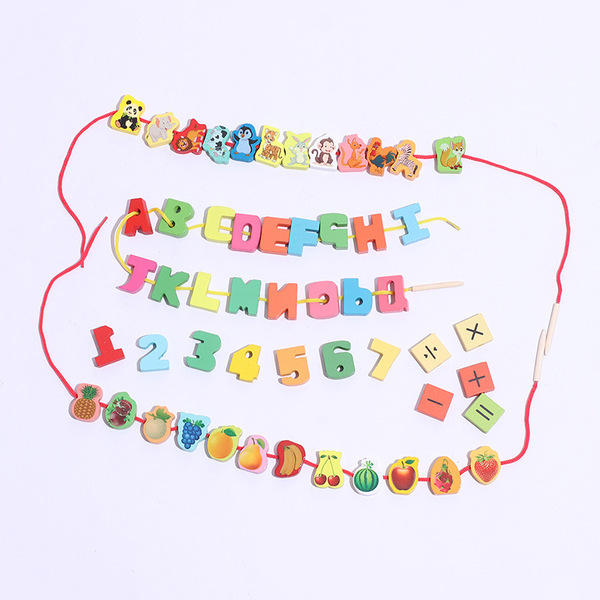Wooden digital toy for hand-eye coordination with beads