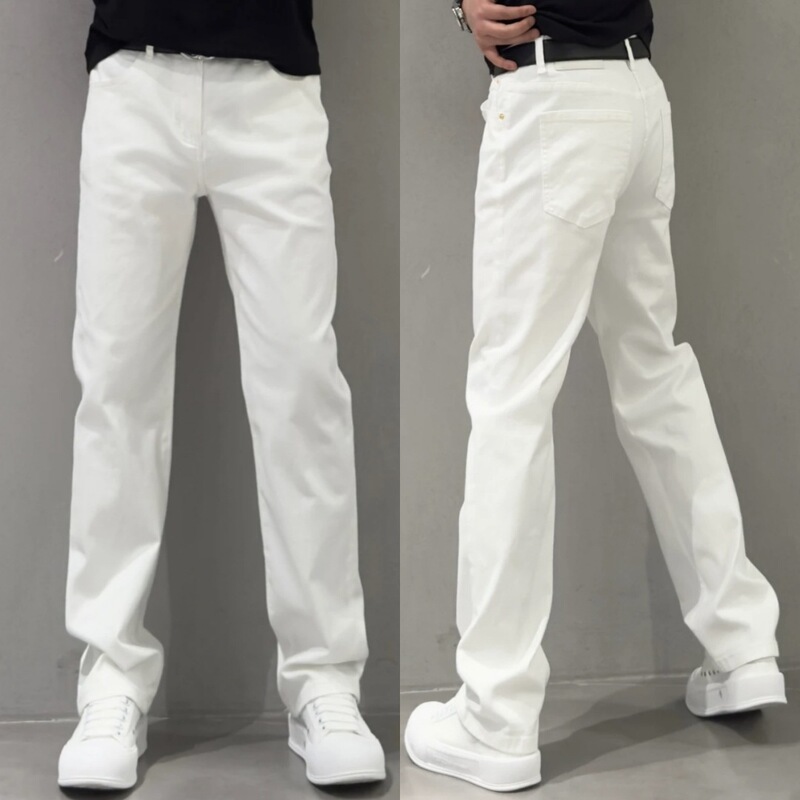 Summer Thin White Jeans Men's Fashionable Simple Solid Color Straight Casual Pants Loose All-match Slim-fit Pants