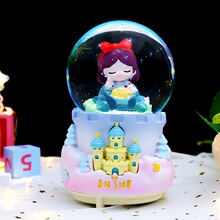 少女心公主驾到水晶球摆件内转飘雪发光旋转八音盒女生节日礼物