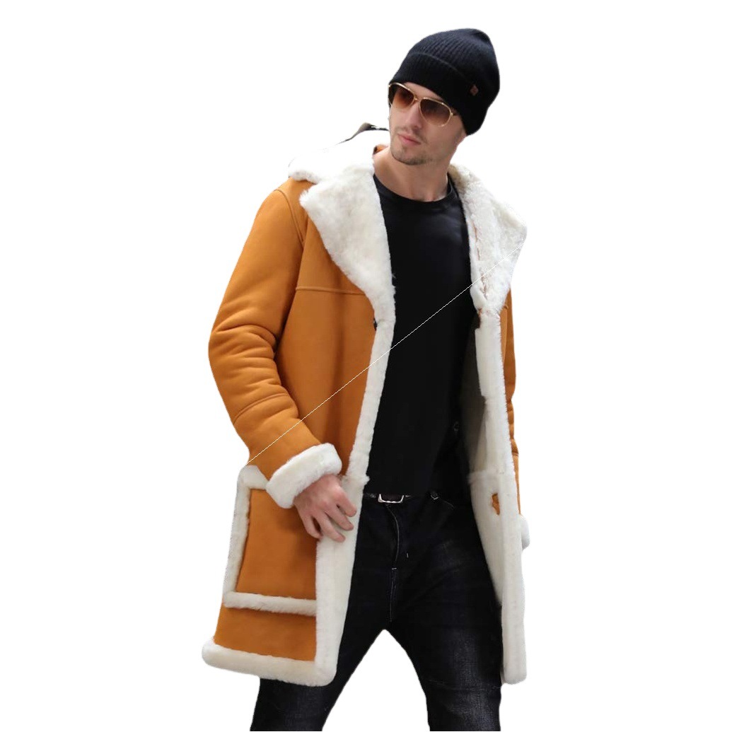 Invierno europeo y americano 2021 nuevo abrigo de cuero y piel para hombre Amazon popular abrigo engrosado individual soporte independiente imitación cuero terciopelo