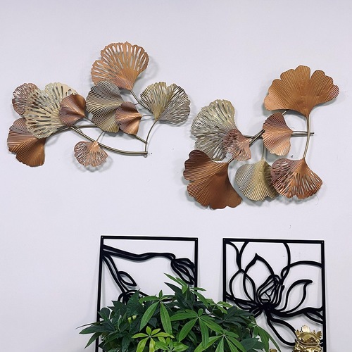 Disassembly and assembly of new Chinese style iron art ginkgo leaf light luxury living room background wall hanging bedroom wall hanging modern three-dimensional pendant