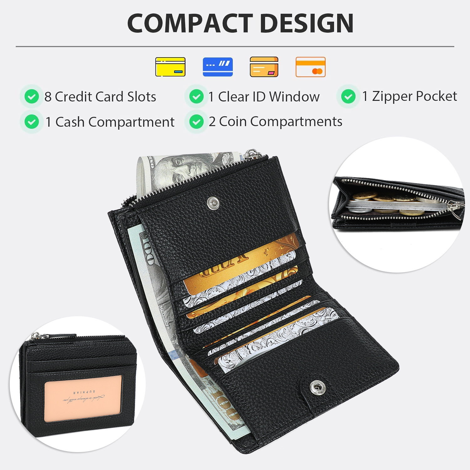 Amazon explosión multifuncional damas corta multi tarjeta bolsa de tarjeta pu bolsa de cremallera billetera personalizada transfronteriza