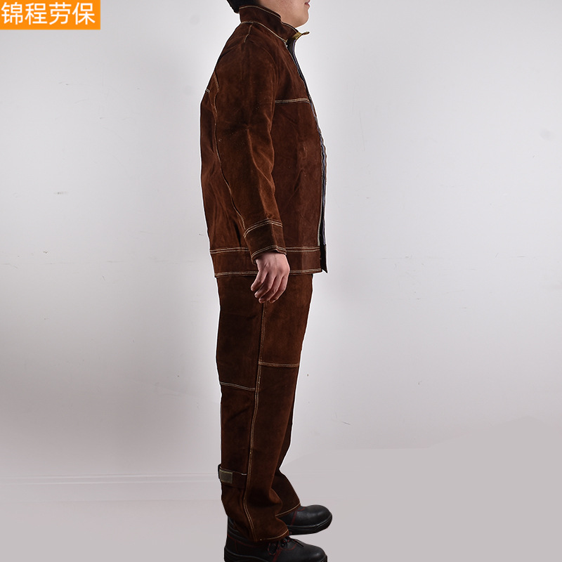 Wholesale cowhide electric welding protective suits for factory, welding workers, railway workers, and auto repair workers, using split protective suits.