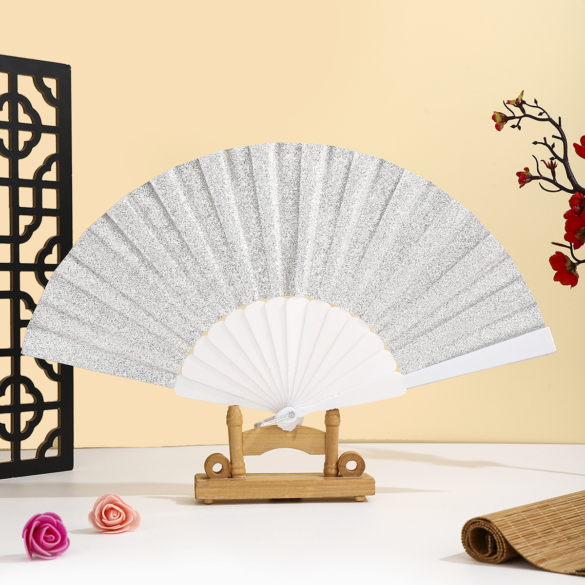 Abanico Manual Plegable de Poliéster Decorativo para Fiestas y Danza image 6