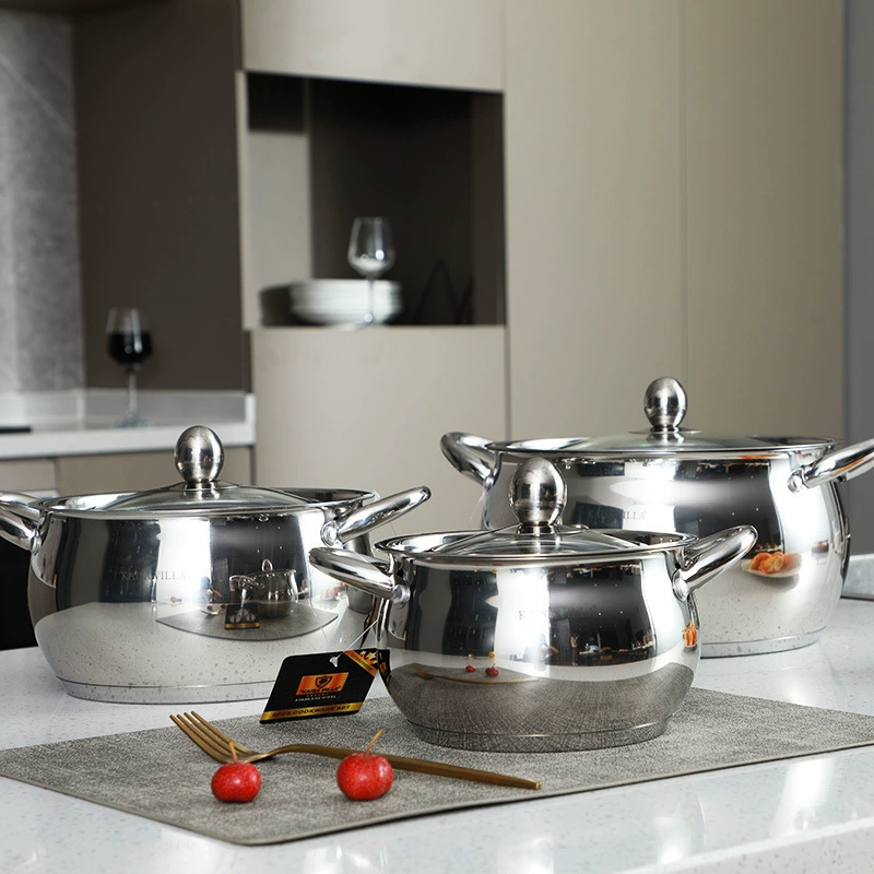 Factory goods free shipping Jiangmen high quality thickened food grade 201 stainless steel soup pot set 5-layer bottom gift pot foreign trade