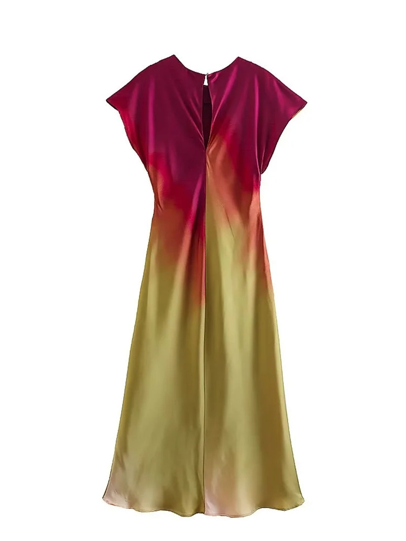 Streetwear Tie Dye Round Neck Sleeveless Polyester Satin Midi Dress A-line Skirt display picture 3