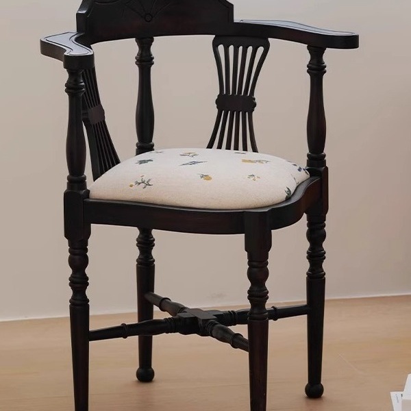 French Retro Triangle Chair, Second-Hand Home Dining Chair, Living Room, Bedroom, Back Chair, Cafe, All Solid Wood Leisure Chair M&