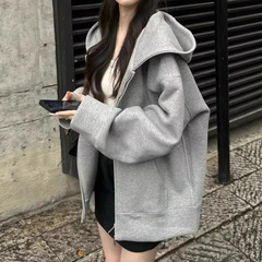 连帽卫衣女春秋oversize薄款拉链开衫外套宽松韩系慵懒chic风上衣