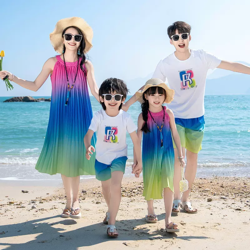春夏三亚度假亲子装一家四口夏季母子母女洋气裙子新款批发代发
