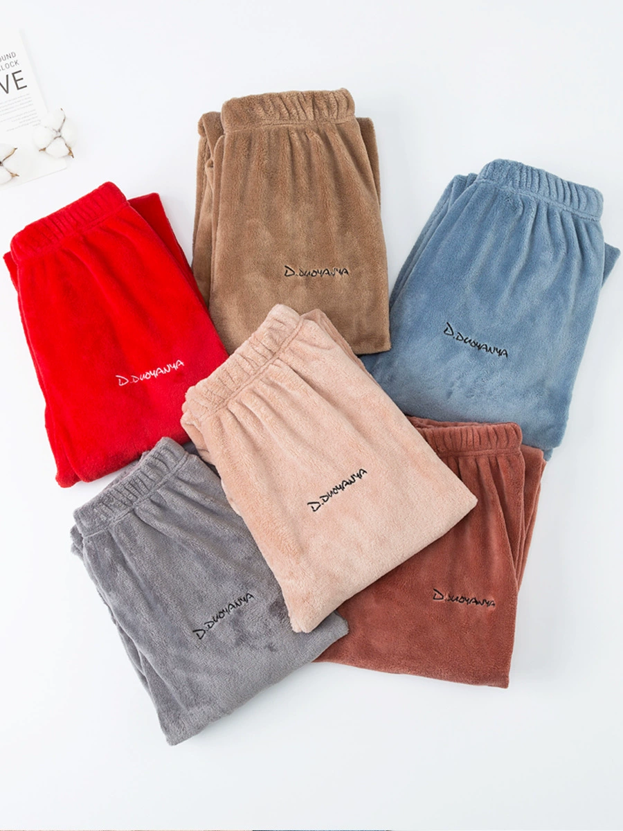 Flannel coral velvet keep warm children's trousers for boys for leisure, increased thickness, family style