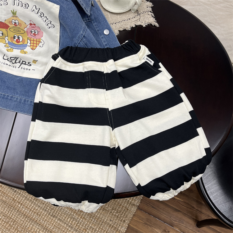 Chlapecké dětské korejské pruhované oblečení 2024, nové jarní oblečení, hygienické kalhoty, dětské stylové volnočasové kalhoty_voghion.com