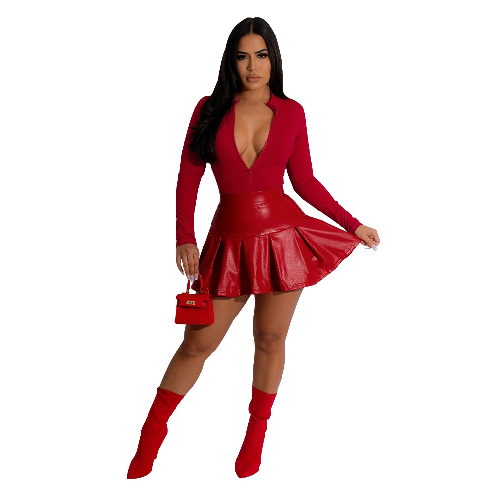 Du Quotidien Rue Femmes Vêtement De Rue Couleur Unie Spandex Polyester Fermeture Éclair Jupe Ensembles Jupe Ensembles display picture 15