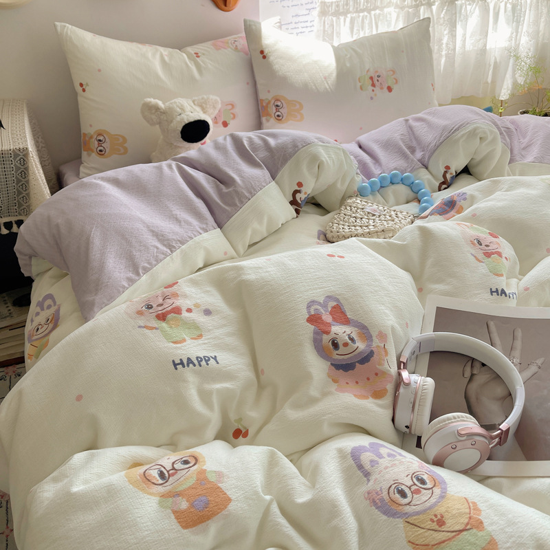 Madre y bebé clase A cuatro piezas de algodón doble hilo ropa de cama ins sábanas de flores trituradas cubierta dormitorio tres piezas de conjunto