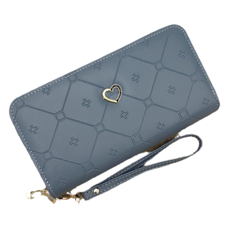 2024 embrague de mujer en forma de corazón compras casual todo fósforo billetera móvil bolso de cuero portátil de gran capacidad