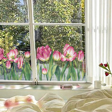 彩色花朵花卉郁金香玻璃贴膜静电玻璃贴透明透光装饰玻璃贴纸贴膜