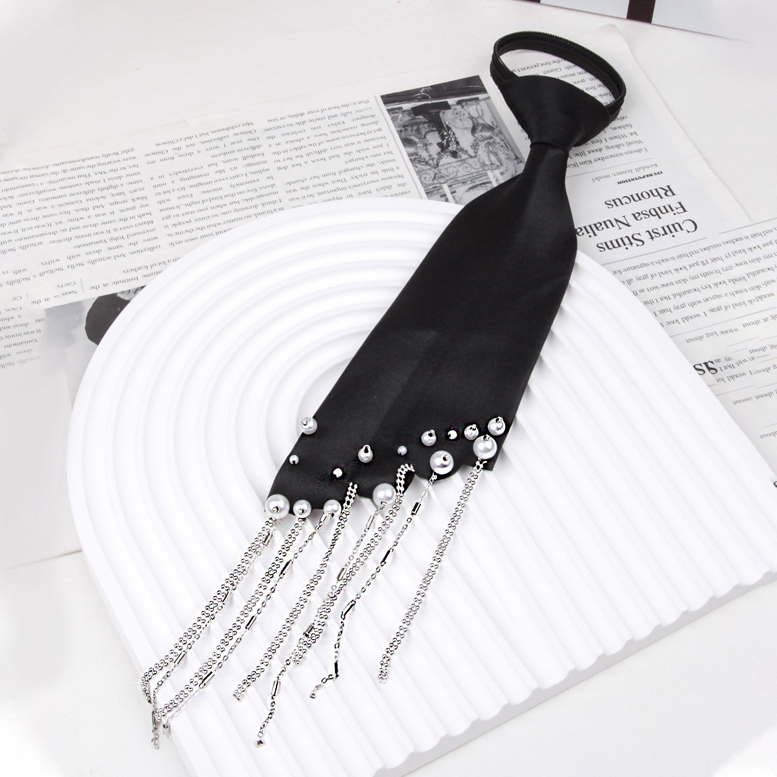 クロスボーダーの軽い豪華な黒いドリルのネクタイは怠け者のネクタイを調節できます。