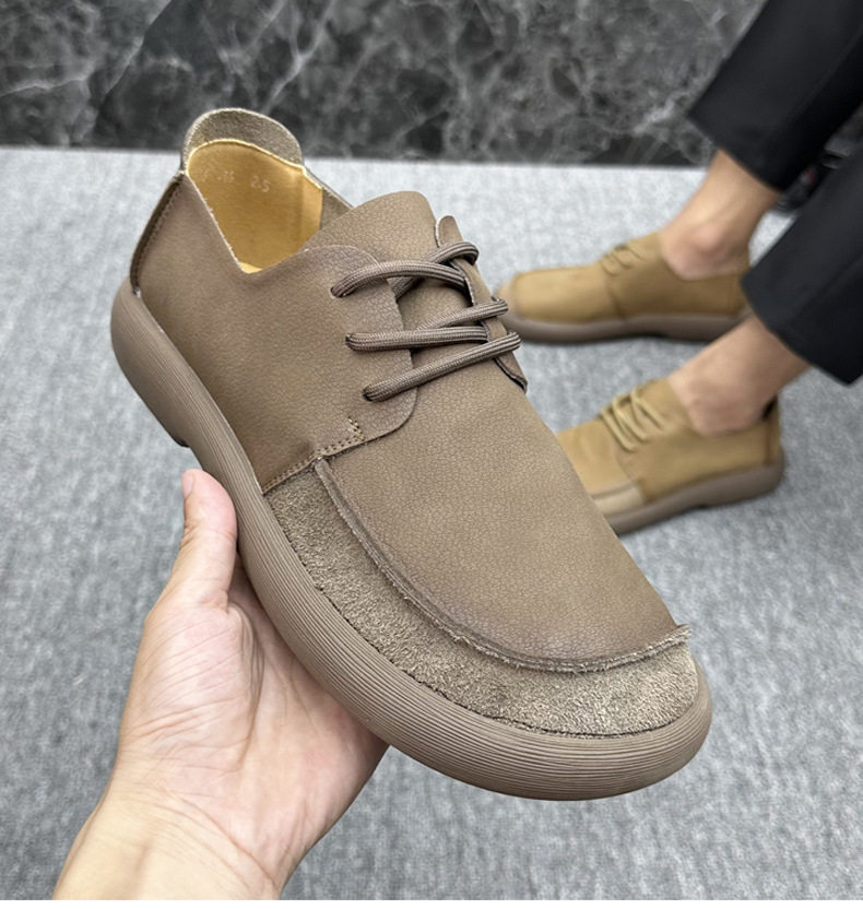 Giày lười nam da thật mũi tròn cổ điển, đế bằng mềm, dây buộc phía trước, thoáng khí — Kaki 2356, Màu nâu 2356 chi tiết 15