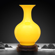 景德镇陶瓷花瓶创意房间纯黄色颜色釉装饰品客厅摆件办公室工艺礼