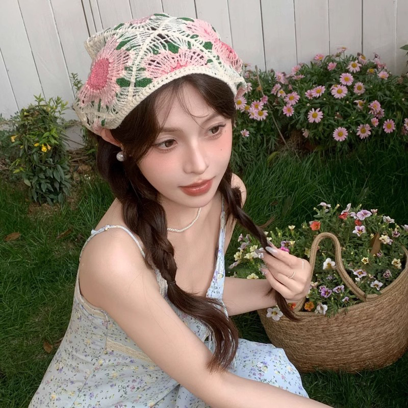 Turbante de encaje retro francés, niña, diadema dulce y linda, diadema, diadema triangular, foto de viaje de verano, tocado