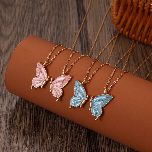Cross-border best-selling oil dripping double butterfly necklace creative butterfly friendship set clavicle chain bestie gift