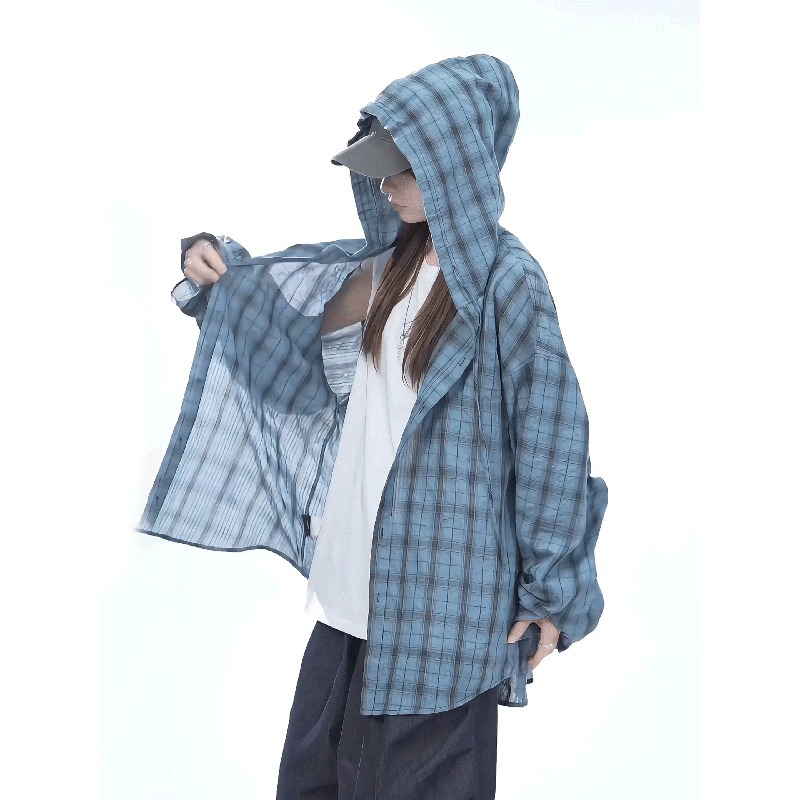 American Style Physical Sun Protection Textured Plaid For Men And Women, Summer Thin Couple's Versatile Shirt Jacket,_viptrois.com