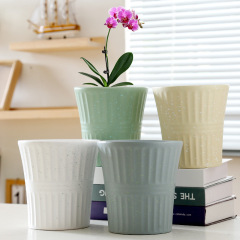 一件代發花盆陶瓷奶油風蝴蝶蘭花專用蘭花多肉花盆帶托盤跨境TEMU