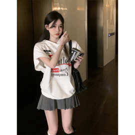 ins高校百搭小个子减龄连帽上衣宽松字母韩国潮牌时尚洋气网红T恤