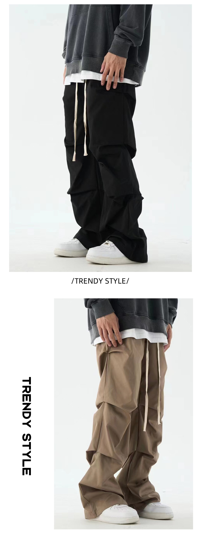 Men's Clothing design pleated overalls for men and women retro high street vibe fashion casual trousers ins trend_voghion.com