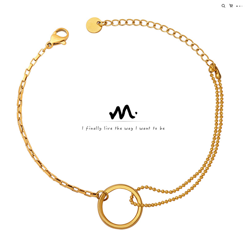 Tiktok red mismo estilo ins joyería anillo pulsera caja cadena con cadena de cuentas material de acero de titanio chapado en oro de 18 quilates pulsera