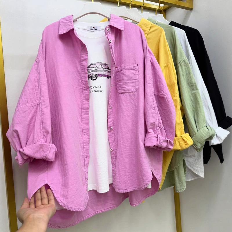 Ed3465 Versatile Loose Casual Long-Sleeved Shirt 2025 Spring and Summer New Style Covering Flesh and Slimming Look Design Shirt for Women