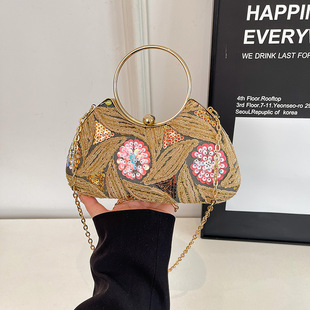 Retro Sequin Evening Bag 2025 New Style Literary National Style Satchel Evening Bag Chain Simple Shoulder Crossbody Bag