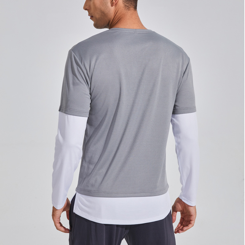Deportes al aire libre de los hombres Camiseta de manga larga nueva costura de moda fitness correr tiro ropa cuello redondo medias de secado rápido de los hombres