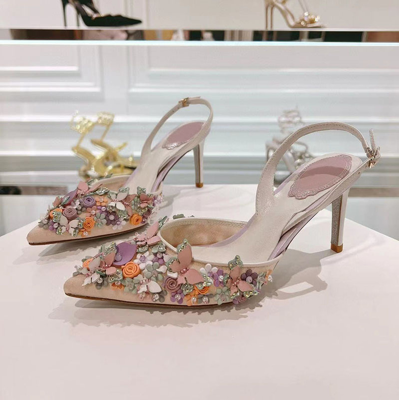 Foreign Trade RC Sandals for Women 2024 Summer New European and American Stiletto Sandals Butterfly Flower Snake-shaped Winding High-heeled Sandals