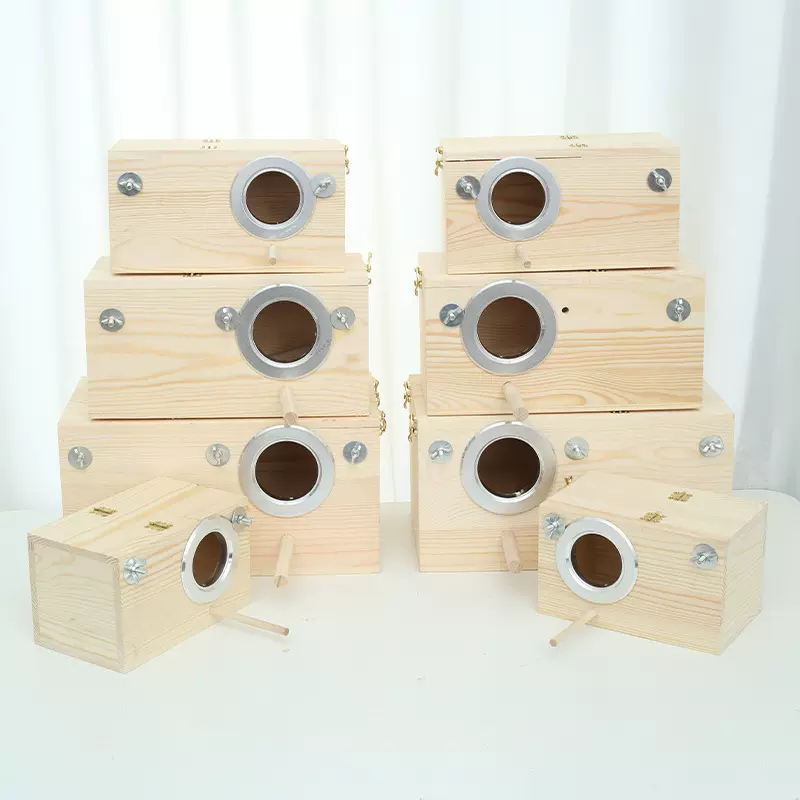 户外鸟窝松木繁殖箱保暖鸟笼配件鹦鹉孵化箱横卧式木质喂鸟器木制