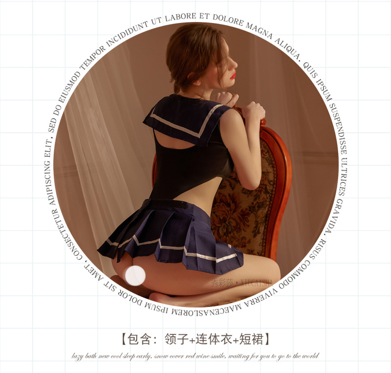 Sailor Schoolgirl Costume Set with Mini Skirt and Striped Socks — detail image 3