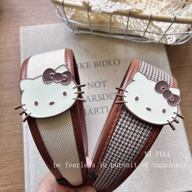 韩版秋冬复古格纹猫咪宽边发箍时尚高级感百搭头箍少女高颅顶绑发|undefined