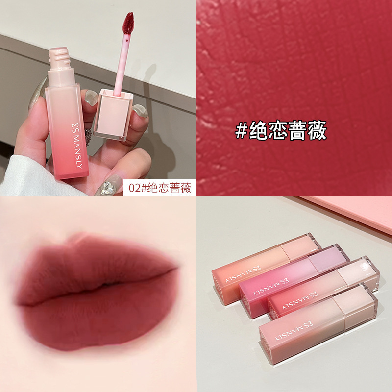 Manly gradiente tubo cuadrado pluma lápiz labial brillo de terciopelo mate niebla no es fácil de descolorar blanquear lápiz labial maquillaje al por mayor image 7