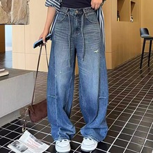 欧洲站2025秋冬新款设计师款小众抽绳牛仔裤女正版南油欧货80019